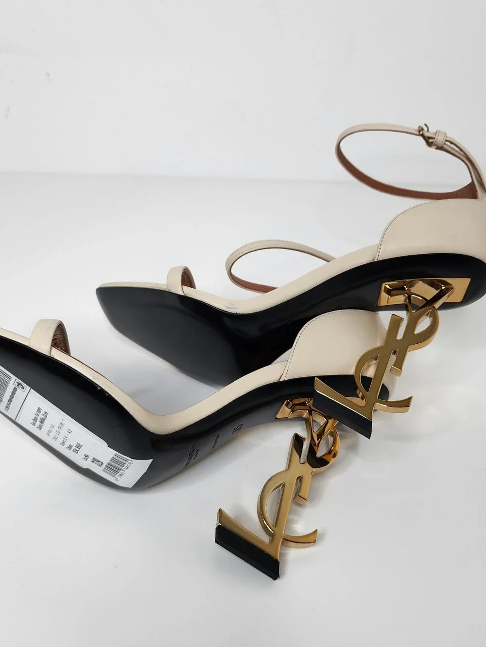 Saint Laurent Opyum 110 Leather Logo-Heel Sandals In Beige Size 35 - Picture 7 of 10